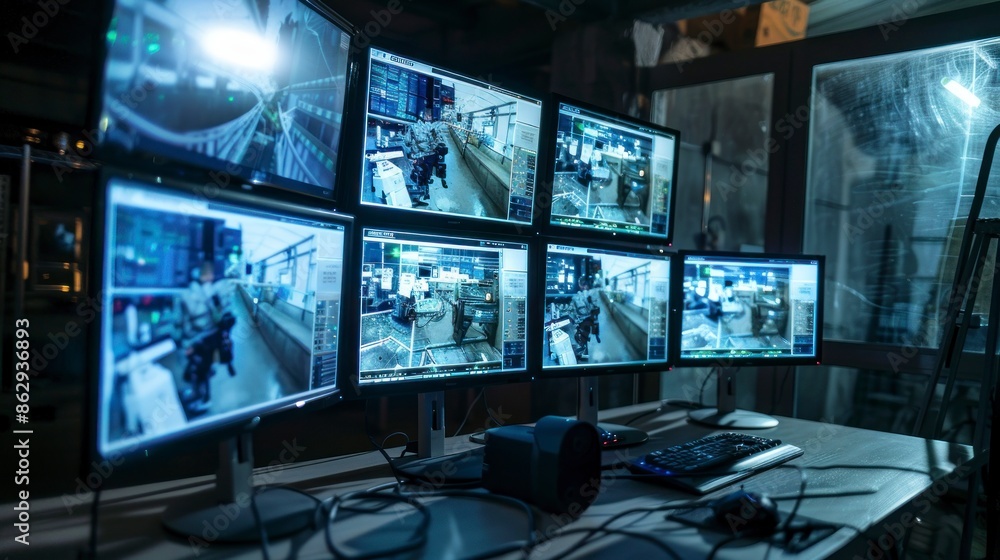 Naklejka premium security camera screen room