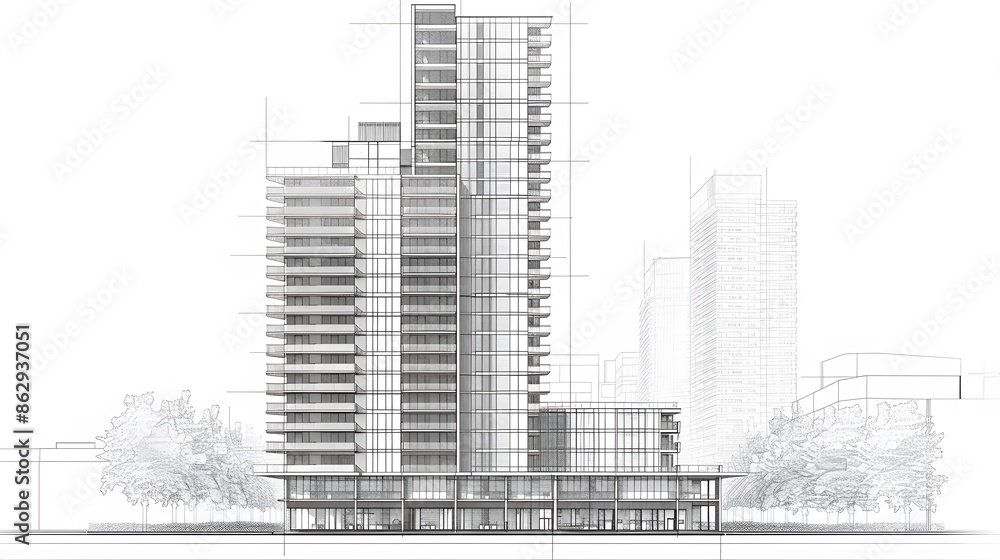 Fototapeta premium A building with many floors and a lot of windows. The building is very tall and has a lot of space inside 