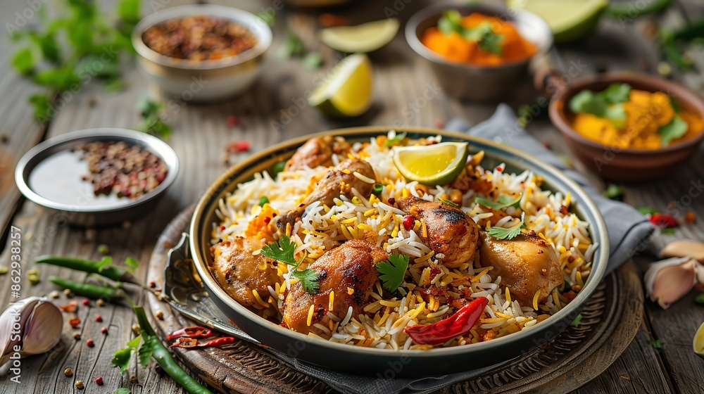 Delicious chicken biryani with marinated Delicious chicken biryani with marinated