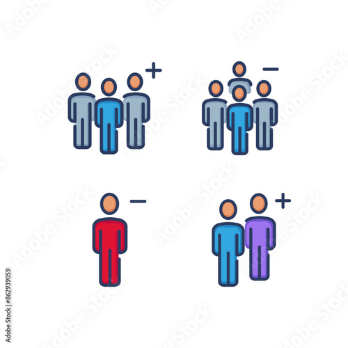 Group of users line icon set. Add and remove membership. Team concept. Vector illustration for web design and apps