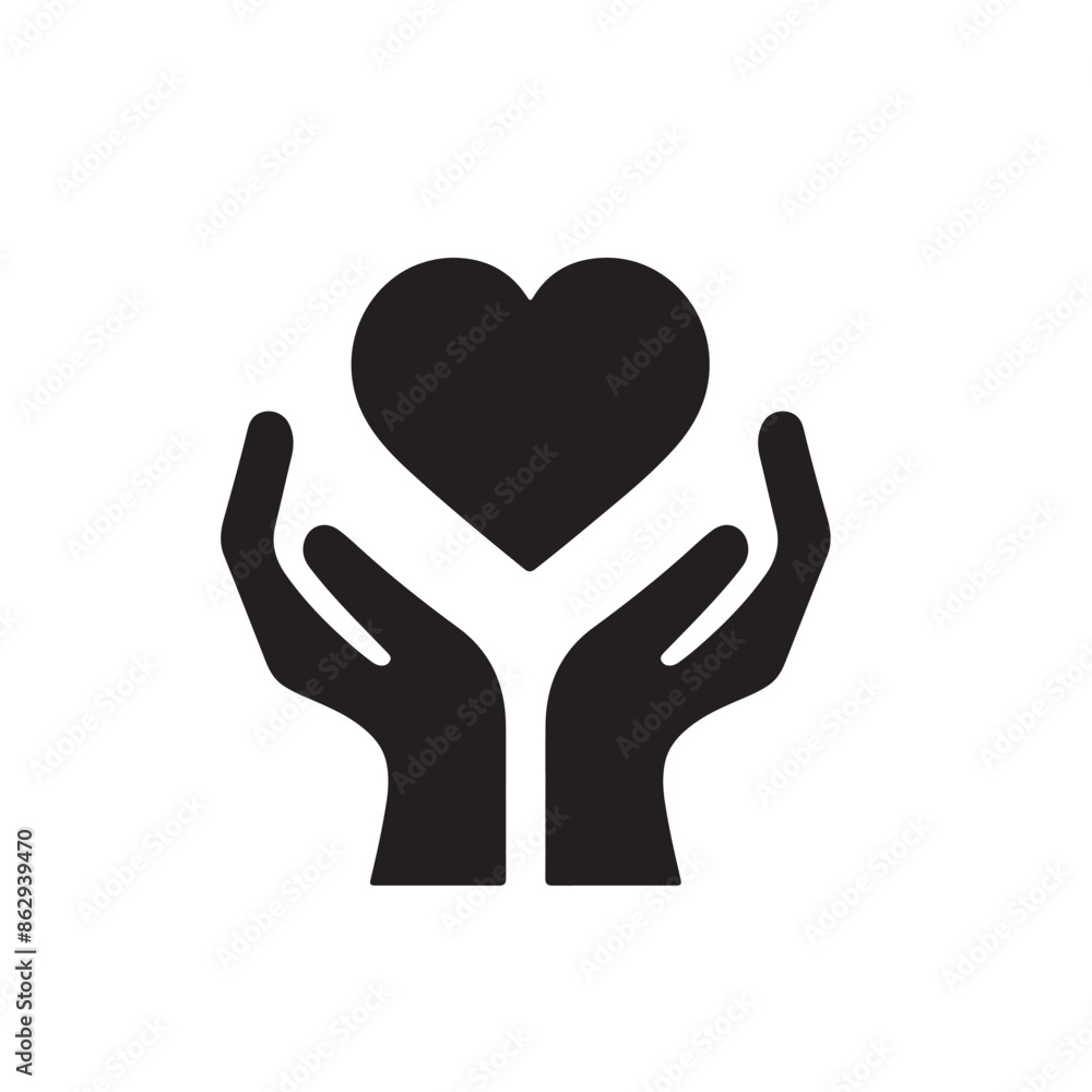 Hands holding a heart, symbolizing care and compassion icon vector on white background Hands holding a heart, symbolizing care and compassion icon vector on white background