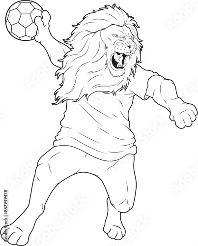 Lion Handball player Handball Animal Vector Graphic Art Illustration