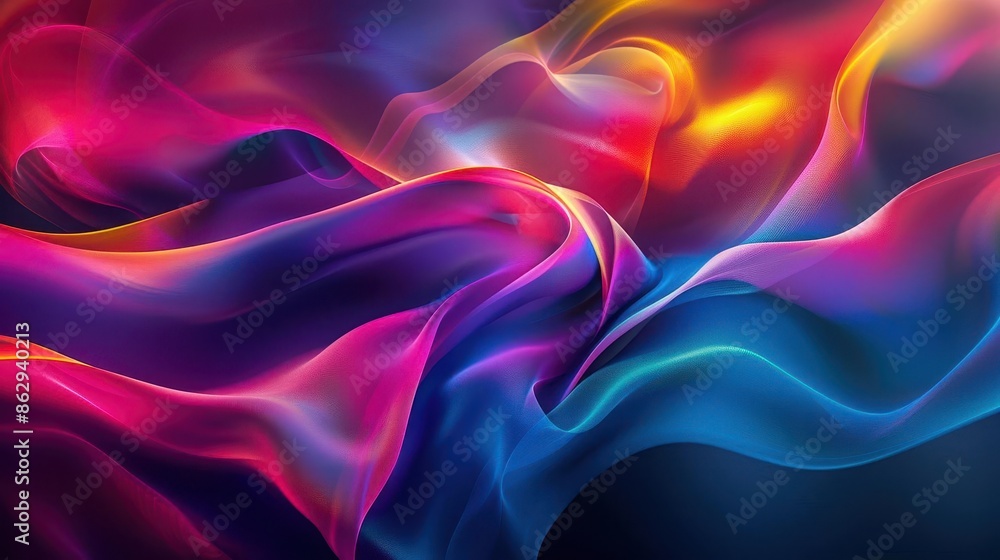 Obraz premium abstract fluid holographic wave with iridescent colors and curved motion on dark background abstract background