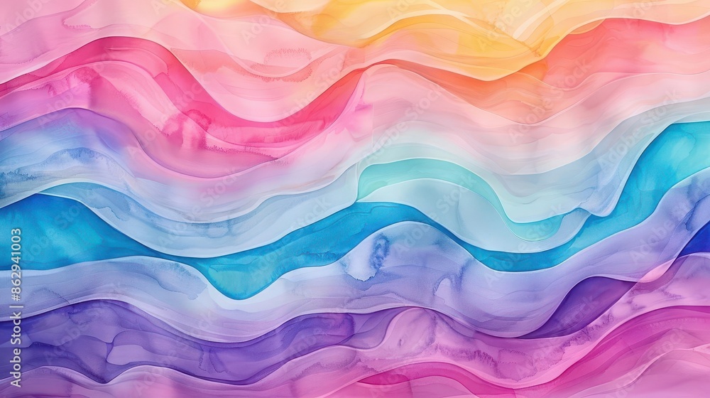 Obraz premium abstract pastel gradient watercolor background with colorful waves and streams digital art