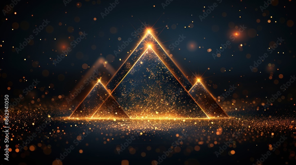 Golden Pyramids on a Glittering Dark Background Golden Pyramids on a Glittering Dark Background