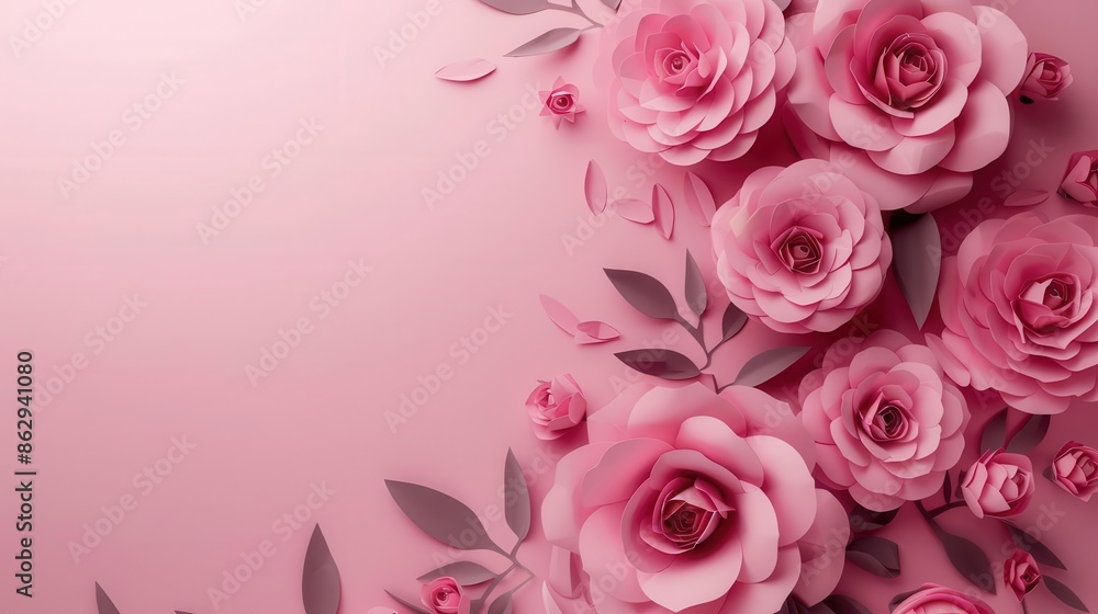 abstract pink roses blooming on pink paper card floral wallpaper banner template design abstract pink roses blooming on pink paper card floral wallpaper banner template design