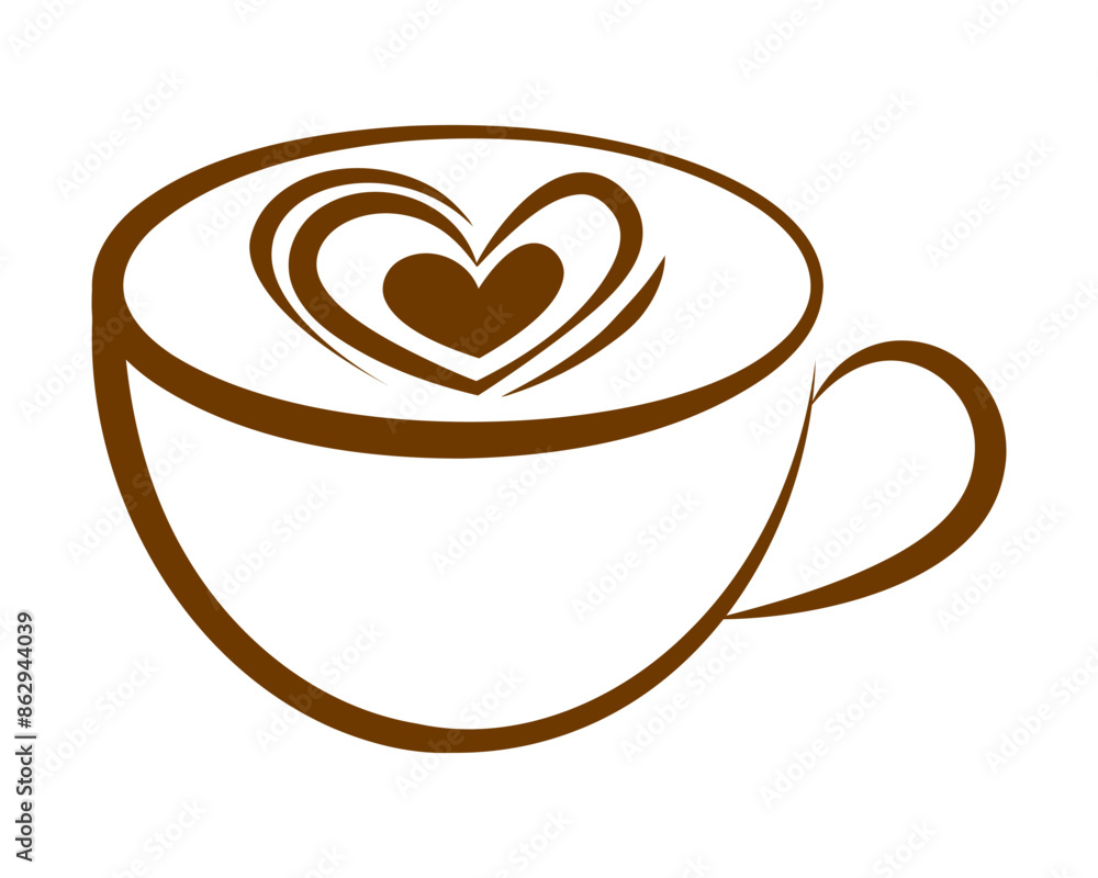 Latte art illustration. Cappuccino icon. Hot coffee symbol. Heart shape milk art. Coffee logo. Latte art illustration. Cappuccino icon. Hot coffee symbol. Heart shape milk art. Coffee logo.