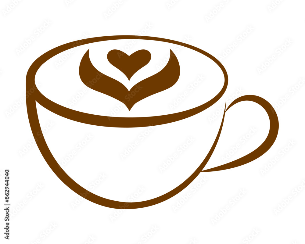 Latte art illustration. Cappuccino icon. Hot coffee symbol. Rosetta with heart milk art. Coffee logo. Latte art illustration. Cappuccino icon. Hot coffee symbol. Rosetta with heart milk art. Coffee logo.