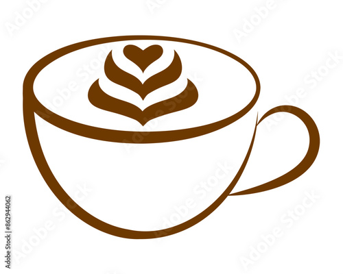Latte art illustration. Cappuccino icon. Hot coffee symbol. Rosetta milk art. Coffee logo.