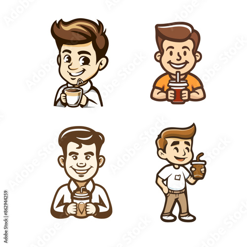character of man drink coffee mascot