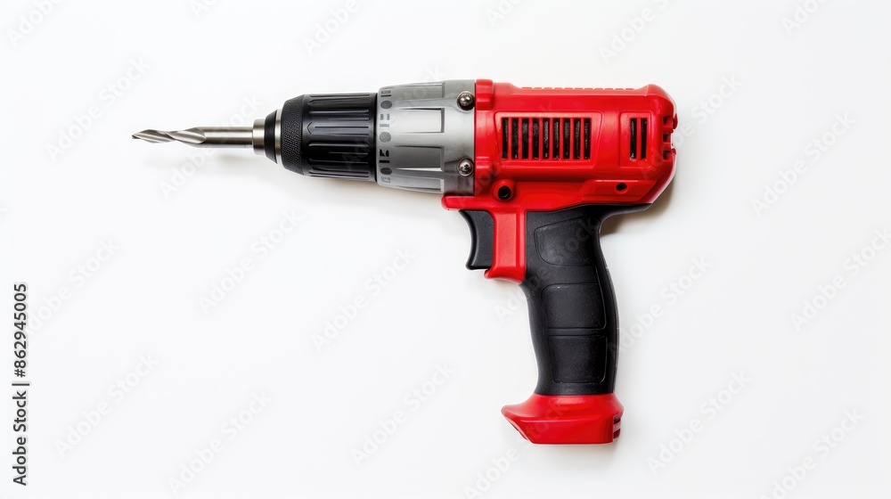 Drill on white background, tool, carpentry, DIY, construction, realistic illustration, AI generative. Drill on white background, tool, carpentry, DIY, construction, realistic illustration, AI generative.