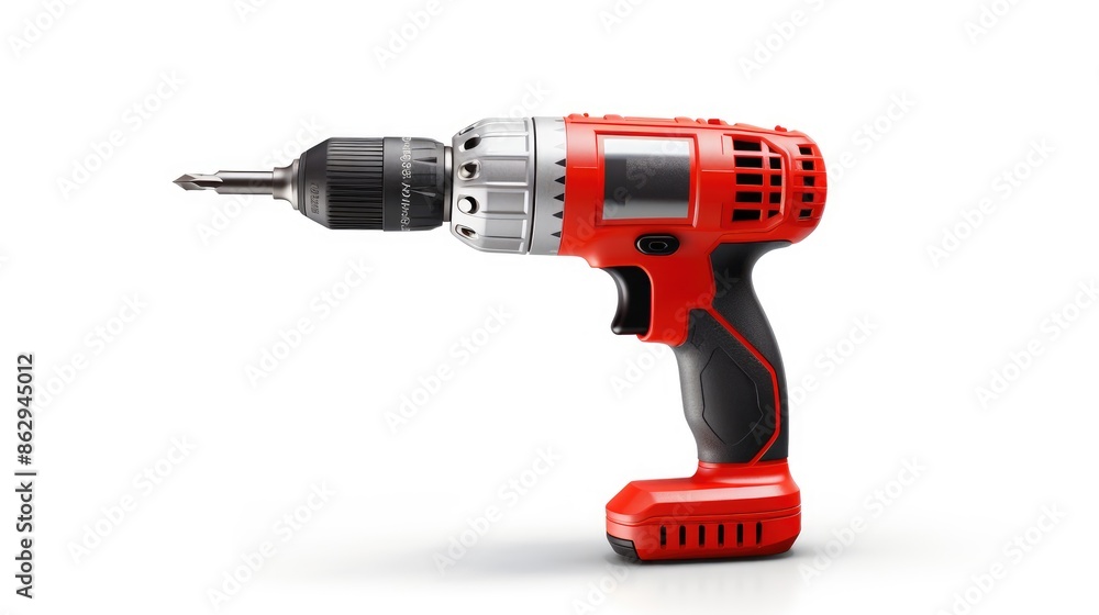 Drill on white background, tool, carpentry, DIY, construction, realistic illustration, AI generative. Drill on white background, tool, carpentry, DIY, construction, realistic illustration, AI generative.