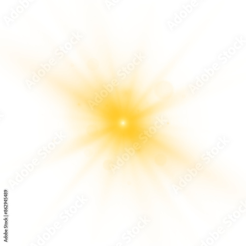 Transparent yellow sunlight special lens flash light effect. Front solar flare lenses. Glowing light effects. PNG.	