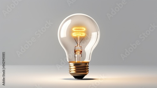 Bright light bulb glowing against white backdrop, illuminating ideas. Ai Generated.