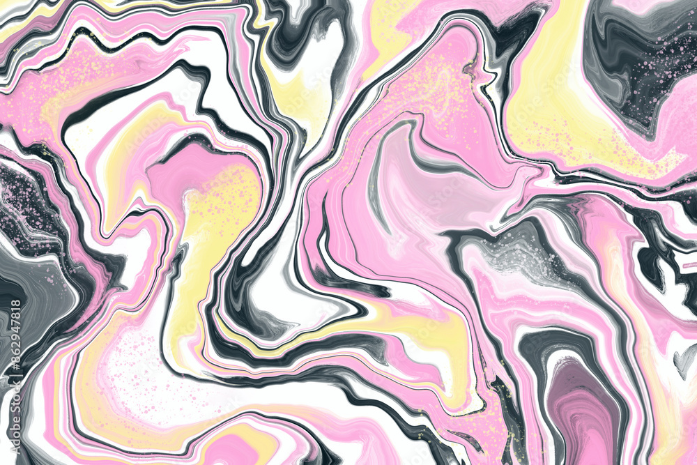 Trendy pink and yellow surreal wavy distorted background. Twisted and distorted retro surreal style texture illustration. Holographic abstract poster design with optical interference and liquid effect Trendy pink and yellow surreal wavy distorted background. Twisted and distorted retro surreal style texture illustration. Holographic abstract poster design with optical interference and liquid effect