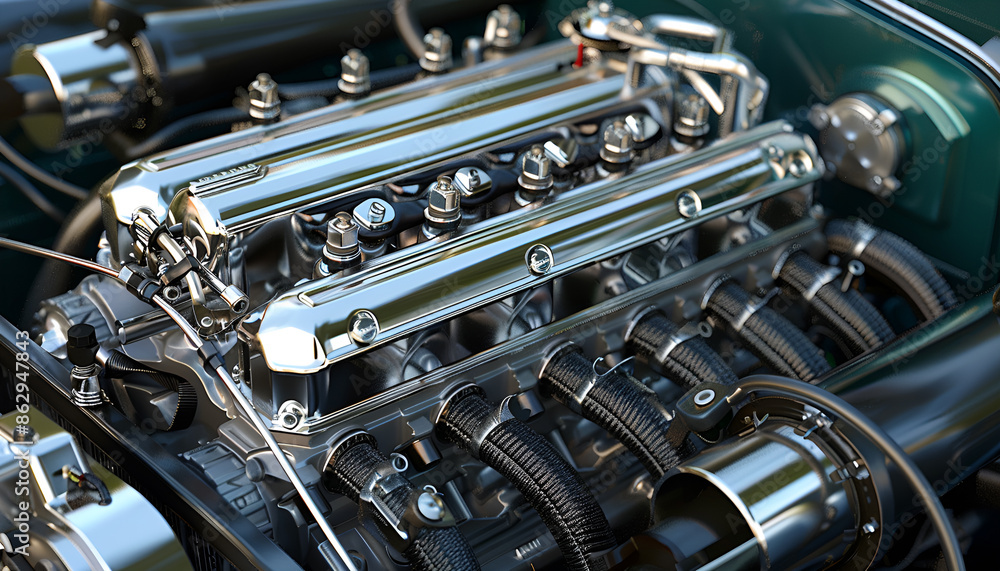 engine repair. cylinder head in the workshop, Car engine on grey background engine repair. cylinder head in the workshop, Car engine on grey background