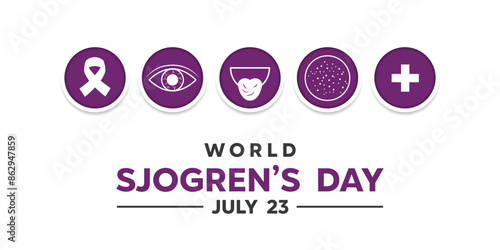 World Sjogrens day. Ribbon, eye, mouth and more. Great for cards, banners, posters, social media and more. White background.