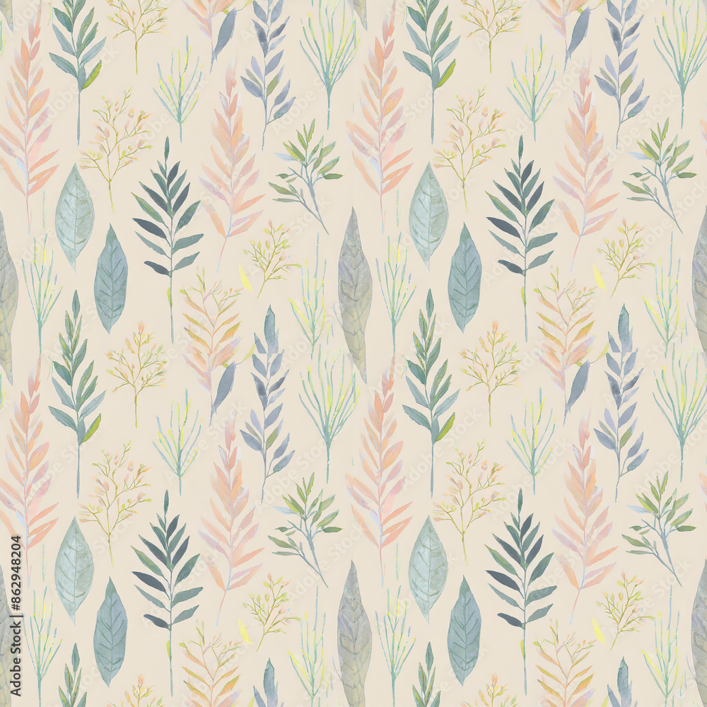 Watercolor Nature Element Wallpaper, tile pattern Watercolor Nature Element Wallpaper, tile pattern