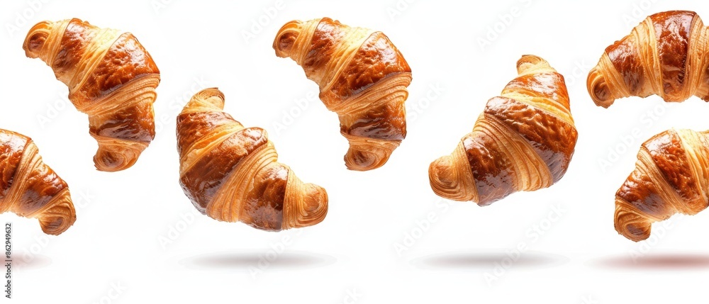Six Golden Croissants Floating in Mid-Air Six Golden Croissants Floating in Mid-Air
