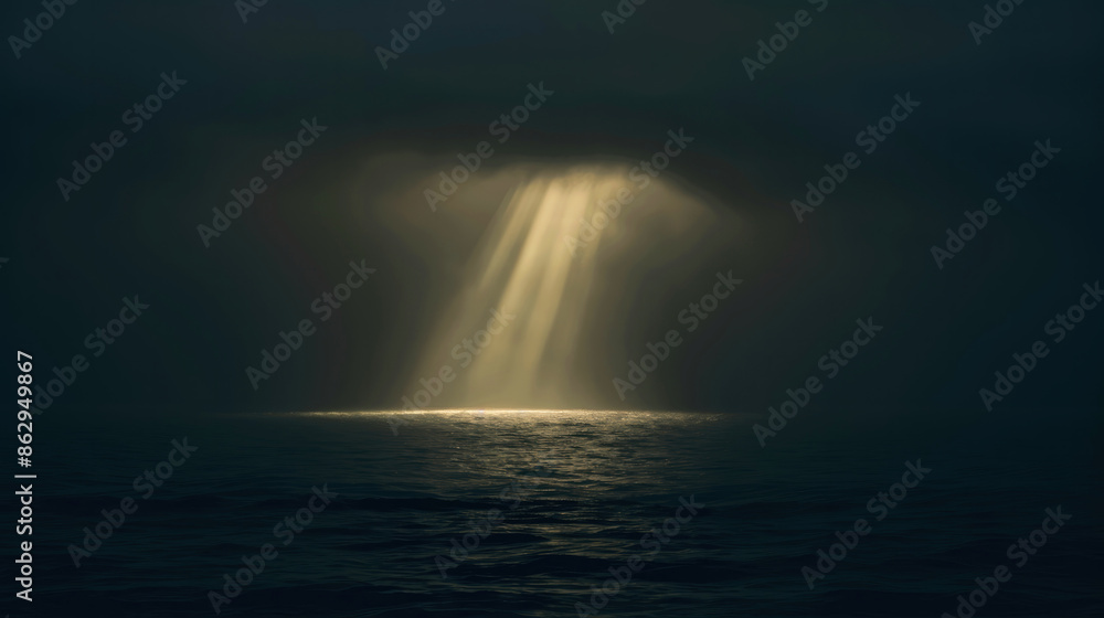 Light of Faith. Sun rays through the clouds in the sea. Dark stormy sky. Light of Faith. Sun rays through the clouds in the sea. Dark stormy sky.