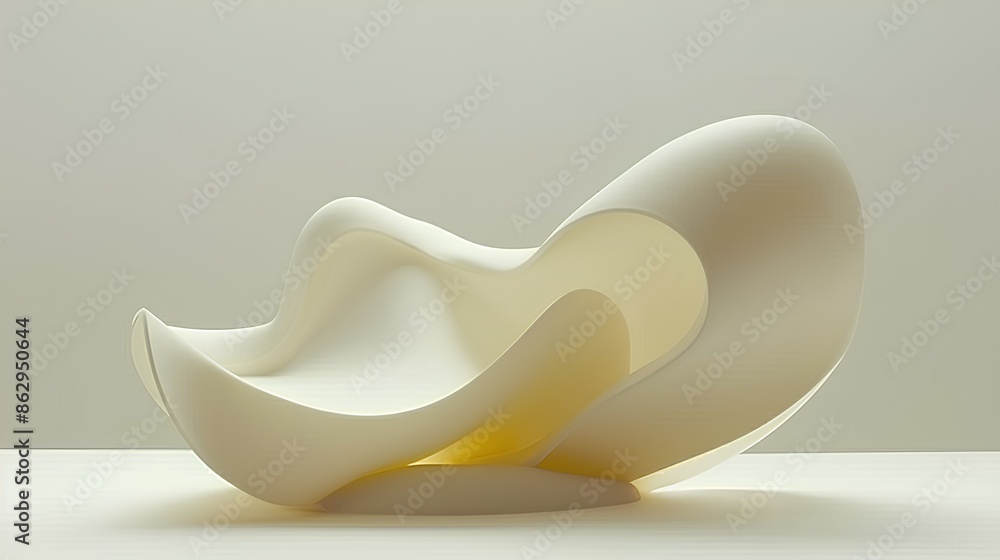 A white abstract sculpture with yellow light, featuring soft edges and gentle curves. The piece is set against an isolated background, emphasizing its minimalistic design. It has smooth lines that cre A white abstract sculpture with yellow light, featuring soft edges and gentle curves. The piece is set against an isolated background, emphasizing its minimalistic design. It has smooth lines that cre