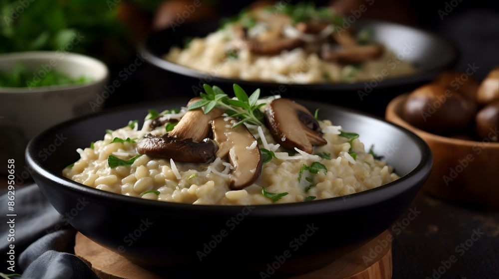 Close up view of appetizing mushroom risotto. Close up view of appetizing mushroom risotto.
