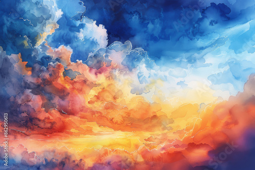 Sunset sky, in watercolor style