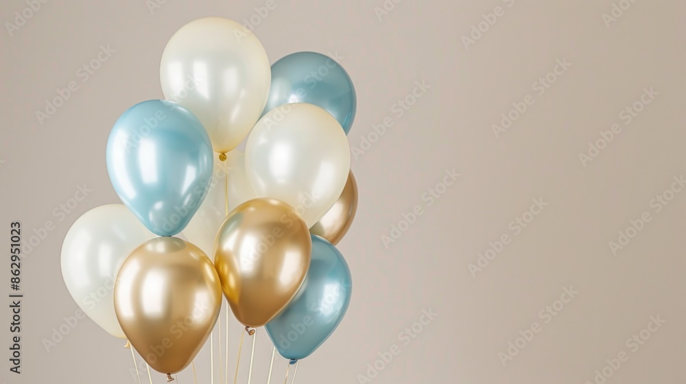 Elegant Balloon Bouquet - Blue, Gold, and Pearl White | Generative AI Elegant Balloon Bouquet - Blue, Gold, and Pearl White | Generative AI