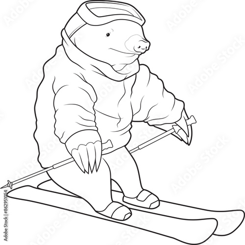 Mole Skier Ski Animal Vector Graphic Art Illustration