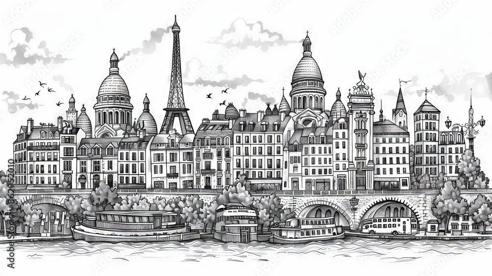 Obraz premium Paris, France. Beautiful sketch of Paris. Discover the beauty of Paris.
