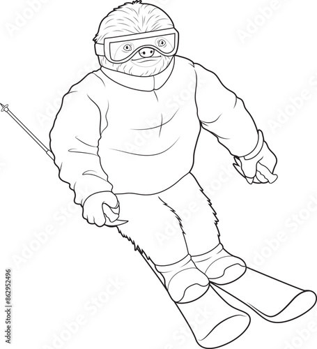 Sloth Skier Ski Animal Vector Graphic Art Illustration
