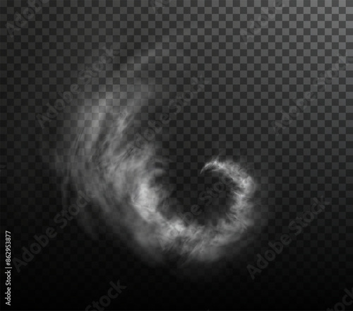 Vector isolated smoke PNG. White smoke texture on a transparent black background. Special effect of steam, smoke, fog, clouds.	

