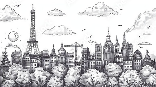 Wallpaper Mural The image is a black and white drawing of a cityscape Torontodigital.ca