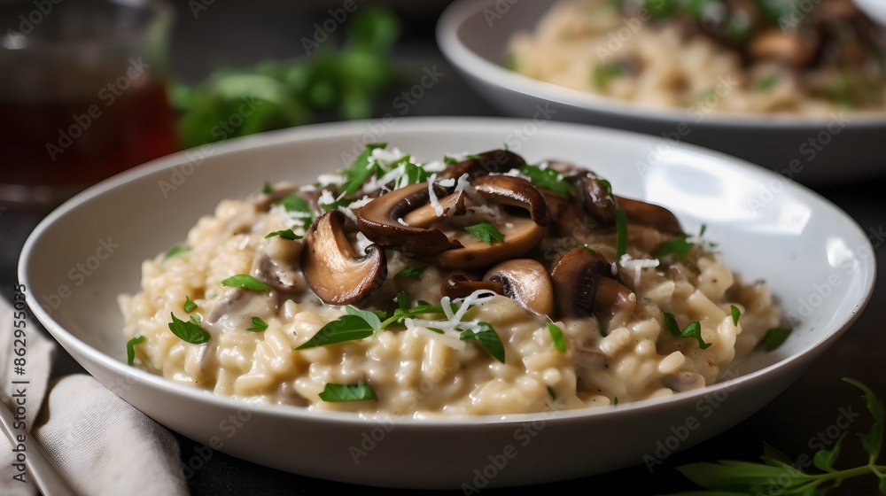 Close up view of appetizing mushroom risotto. Close up view of appetizing mushroom risotto.
