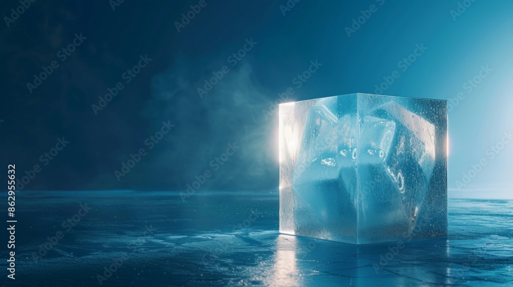 Fototapeta premium Ice Cube on Frozen Surface.