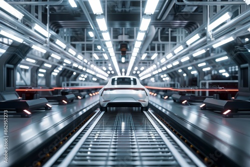 Cutting edge tech in futuristic automotive assembly line for efficient car production