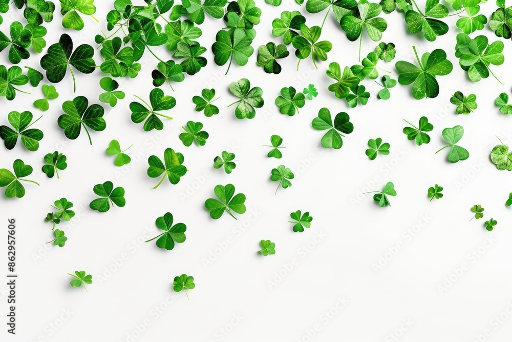 Happy Saint Patrick's Day with shamrocks clover leaf green on white background. AI generated Happy Saint Patrick's Day with shamrocks clover leaf green on white background. AI generated