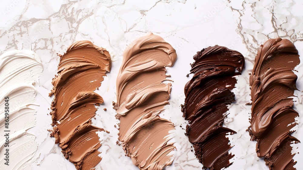 Foundation color strokes in diverse skin tones Foundation color strokes in diverse skin tones