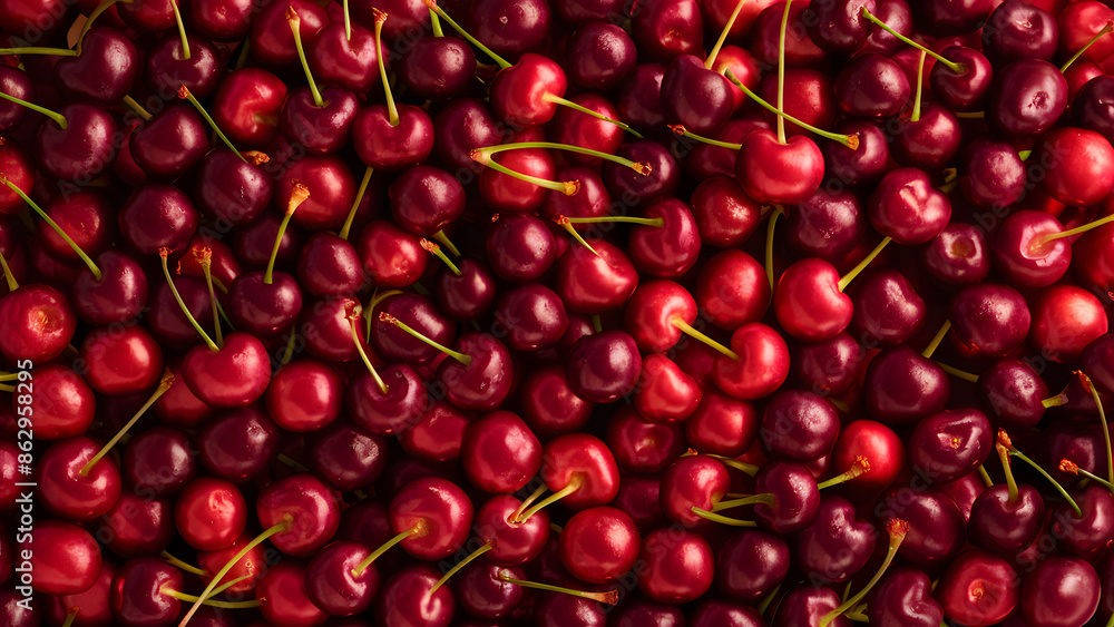 A bunch of cherries are piled on top of each other A bunch of cherries are piled on top of each other