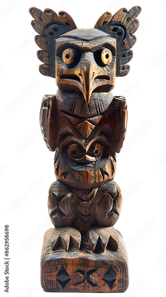 Native American wooden totem isolated on white background Native American wooden totem isolated on white background
