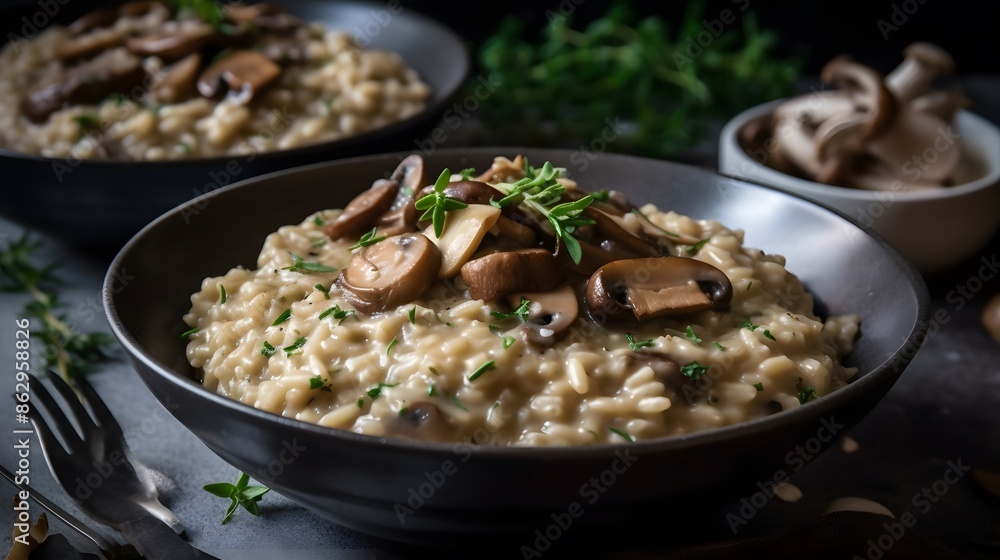 Close up view of appetizing mushroom risotto. Close up view of appetizing mushroom risotto.