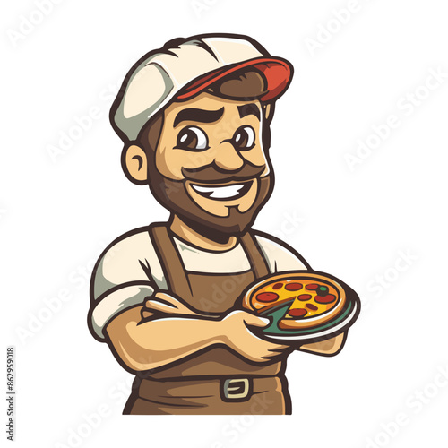 chef man with pizza mascot character