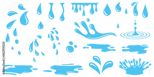 Splash with droplets. Water drops shapes.  Set of water drops. set of silhouette droplet, drop liquid illustration