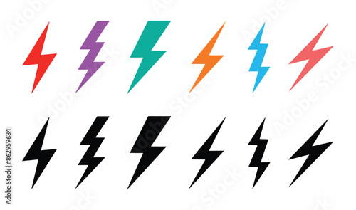 Set of lighting bolt icon. Hand drawn doodle electric lightning symbol sketch. thunder icon
