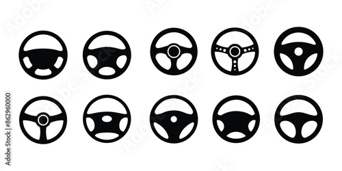 Steering wheel icon set. Auto car steering wheel icon set. Automobile steer wheel vector symbol for trucks and cars.