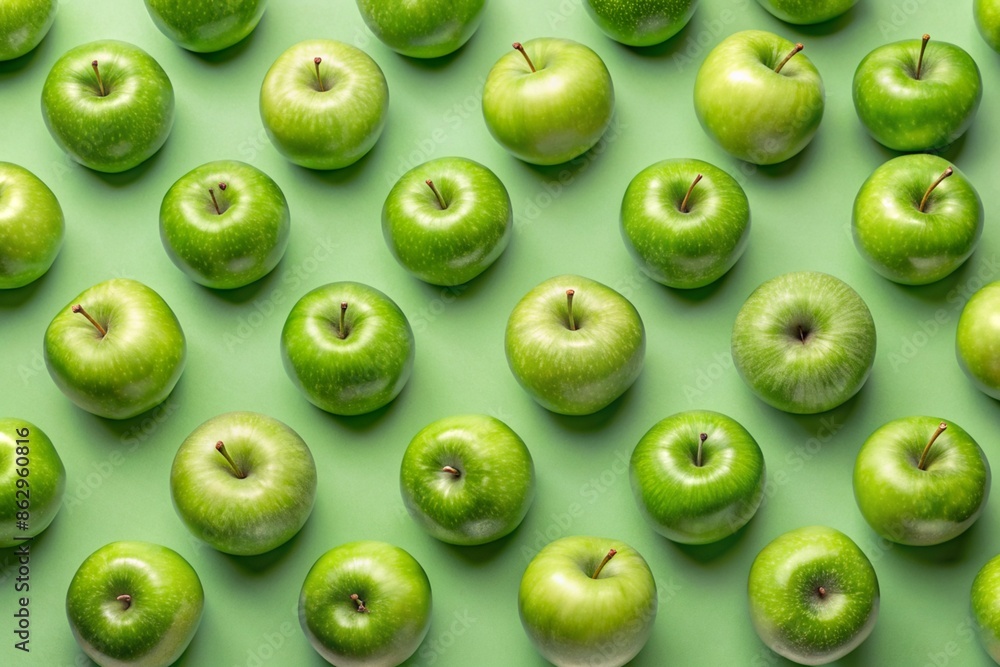 Fresh green apples on the light green background Fresh green apples on the light green background