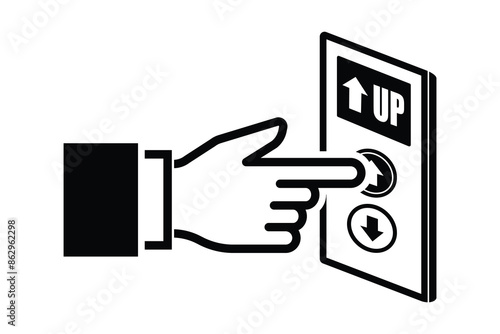 Hand pushing button up isolated on background vector illustration.