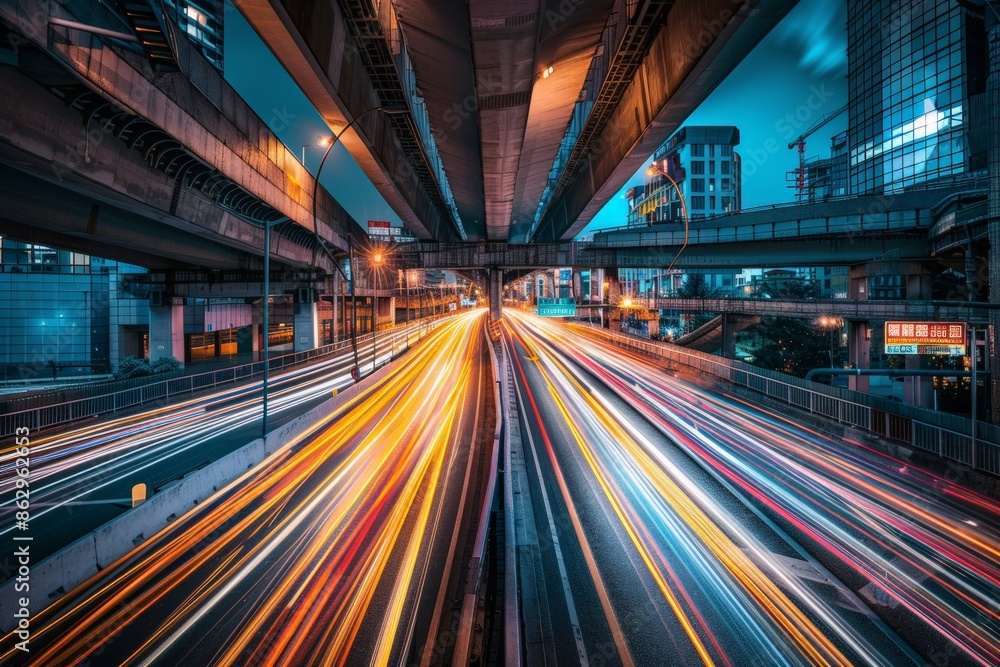 Cityscape with Light Trails. Cityscape with Light Trails.
