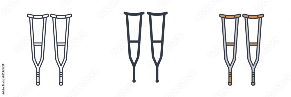 Crutches Icon symbol vector illustration isolated on white background Crutches Icon symbol vector illustration isolated on white background