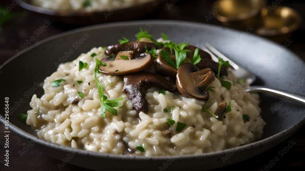 Close up view of appetizing mushroom risotto. Close up view of appetizing mushroom risotto.